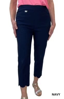 Women's Scallop Hem Capri Pants -Fashion Shoe Store 23016 NAVY l