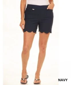 Women's Scallop Hem Shorts -Fashion Shoe Store 23446 NAVY l