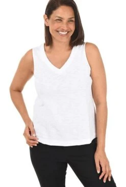 V- Neck Tank -Fashion Shoe Store 32394 WHITE l
